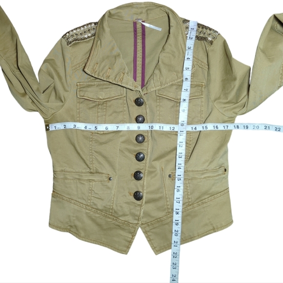 Free People Military Jacket Shrunken Officer Gold Beaded Epaulettes Size S - Picture 9 of 13